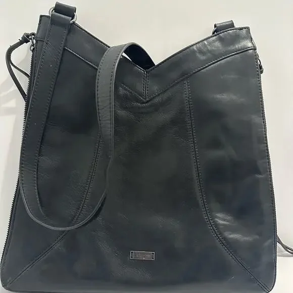 Joe’s Jeans Skyler Moto Black Leather Crossbody Bag Asymmetrical Zips